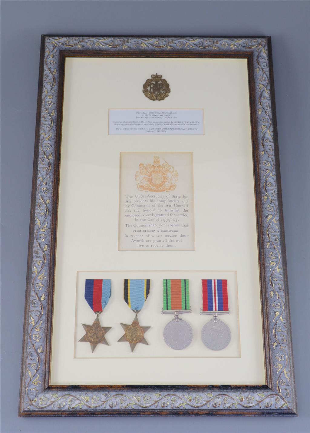 A WWII group of four medals to Pilot Officer 142540 William MacFarlane, 61 Sqdn Royal Airforce,
